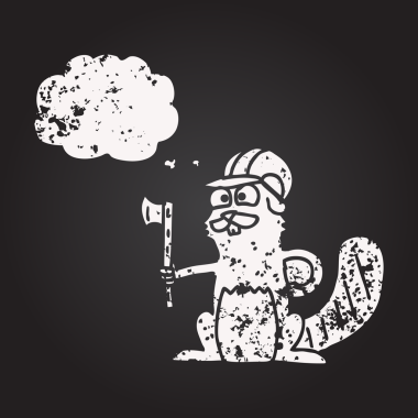 Tahta tebeşirle çizilmiş düşünce balonu kunduzu bir insan tarafından çizilmiş.