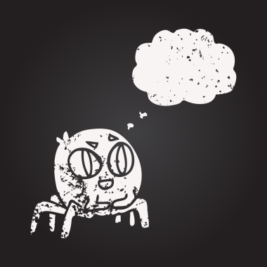 Tahta tebeşirle çizilmiş düşünce balonu çizgi filmi örümceği bir insan tarafından çizilmiş.