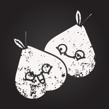 Karatahta bir insan tarafından çizilmiş armutun karikatürü.