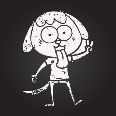 Bir insan tarafından çizilmiş kara tahta tebeşirle çizilmiş şirin bir köpek.