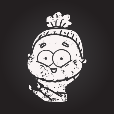 Kara tahta karikatür mutlu yaşlı kadın bir insan tarafından çizilmiş.