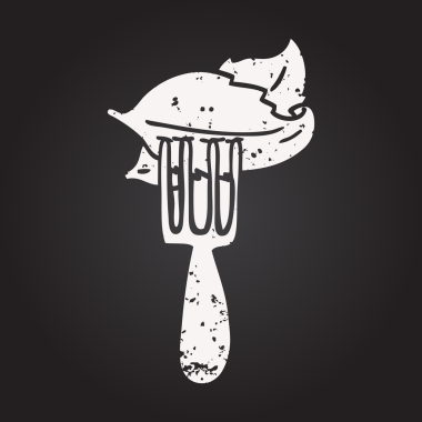 Kara tahta tebeşir siyah beyaz çizgi film salata yaprakları bir insan tarafından çizilmiş çatal üzerinde