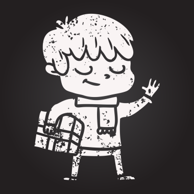 Bir insan tarafından çizilmiş kara tahta tebeşir çizgi filmi mutlu çocuk