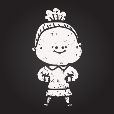 Kara tahta karikatür mutlu yaşlı kadın bir insan tarafından çizilmiş.