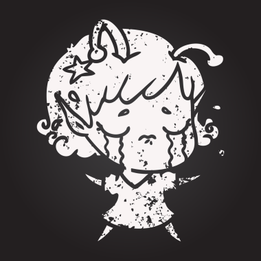 Tahta tebeşir karikatür ağlayan uzaylı kız bir insan tarafından çizilmiş.