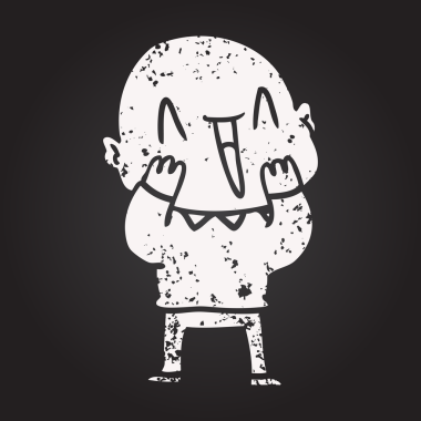 Kara tahta tebeşir mutlu çizgi film kel adam bir insan tarafından çizilmiş