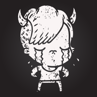 Bir insan tarafından çizilmiş karatahta karikatür ağlayan kız.