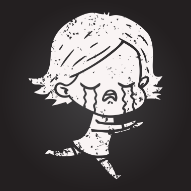 Tahta tebeşir karikatür kızı bir insan tarafından çizilmiş ağlıyor.