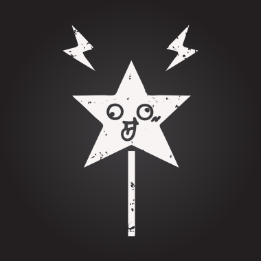 Tahta tebeşir bir insan tarafından çizilmiş sihirli bir değneğin karikatürü.