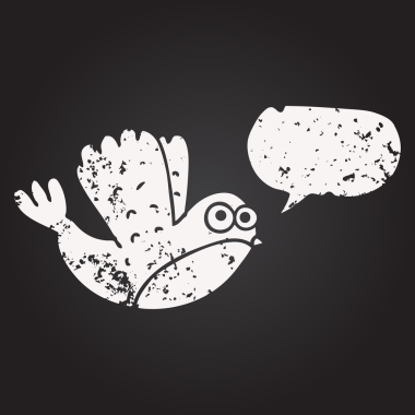 Kara tahta tebeşirle çizilmiş konuşma balonu karikatürü uçan noel ardılı bir insan tarafından çizilmiş.