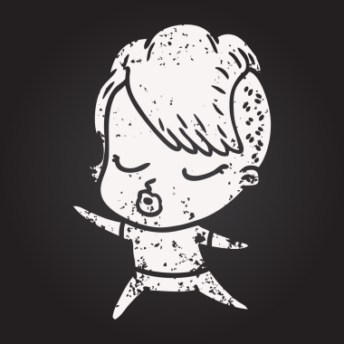 Tahta tebeşir karikatürü. Bir insan tarafından çizilmiş güzel hippi kız.