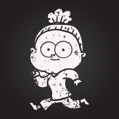 Kara tahta karikatür mutlu yaşlı kadın bir insan tarafından çizilmiş.