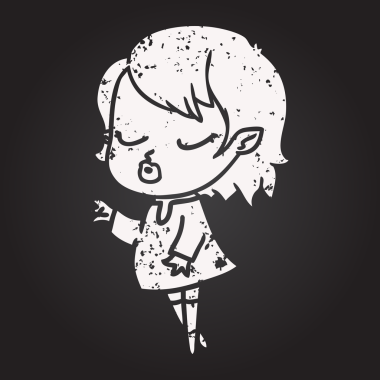 Tahta tebeşir. Bir insan tarafından çizilmiş şirin vampir kız.