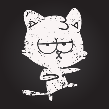 Karatahta tebeşir sıkılmış çizgi film kedisi Bir insan tarafından çizildi