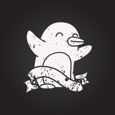 Siyah dövmeli karatahta parşömen afişi. Mutlu penguen bir insan tarafından çizilmiş.