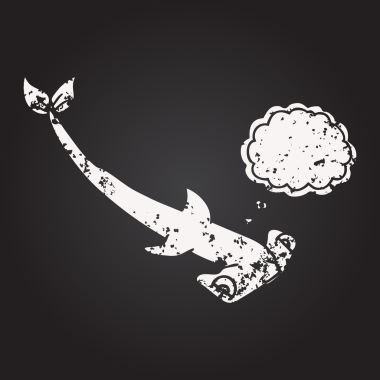 Karatahta tebeşirle çizilmiş düşünce baloncuğu çekiç başlı köpekbalığı bir insan tarafından çizilmiş.