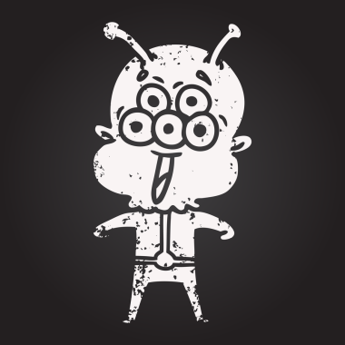 blackboard chalk happy cartoon alien drawn by a human