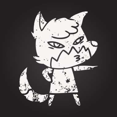 Kara tahta tebeşir. Bir insan tarafından çizilmiş akıllı çizgi film tilkisi.