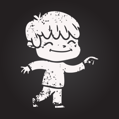 Bir insan tarafından çizilmiş kara tahta tebeşir çizgi filmi mutlu çocuk