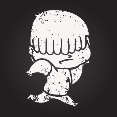 Bir insan tarafından çizilmiş dağınık saçlı karikatür çocuk.