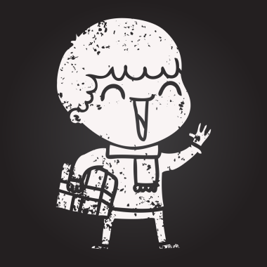 Karatahta tebeşir çizgi filmi bir insan tarafından çizilmiş mutlu adam