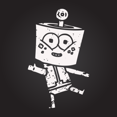 Karatahta tebeşirle mutlu robot dansı bir insan tarafından çizildi.