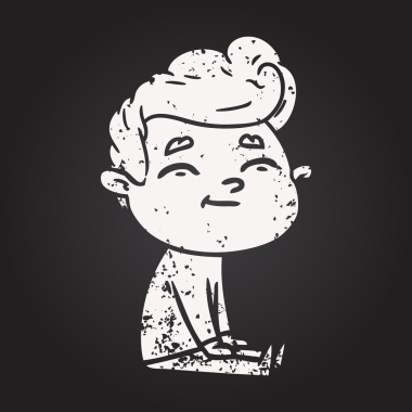 Karatahta tebeşirli mutlu çizgi film adamı bir insan tarafından çizilmiş.