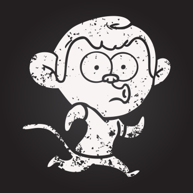 Tahta tebeşir karikatür korna çalan maymun bir insan tarafından çizilmiş.