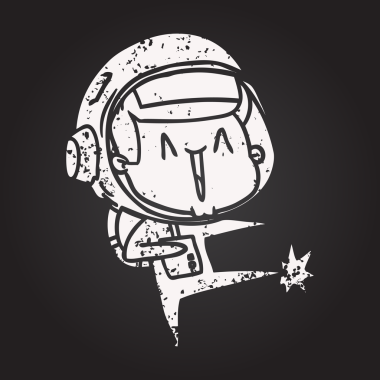 Kara tahta tebeşir mutlu çizgi film astronotu bir insan tarafından çizilmiş.