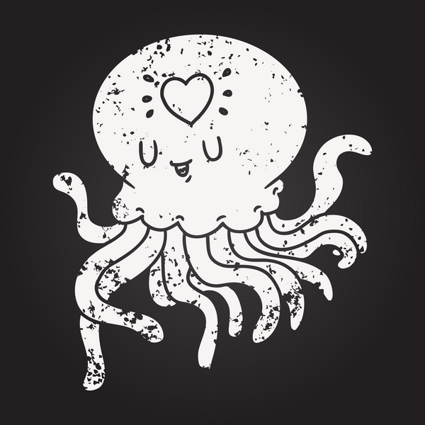 Karatahta tebeşir çizgi filmi denizanası bir insan tarafından çizilmiş.