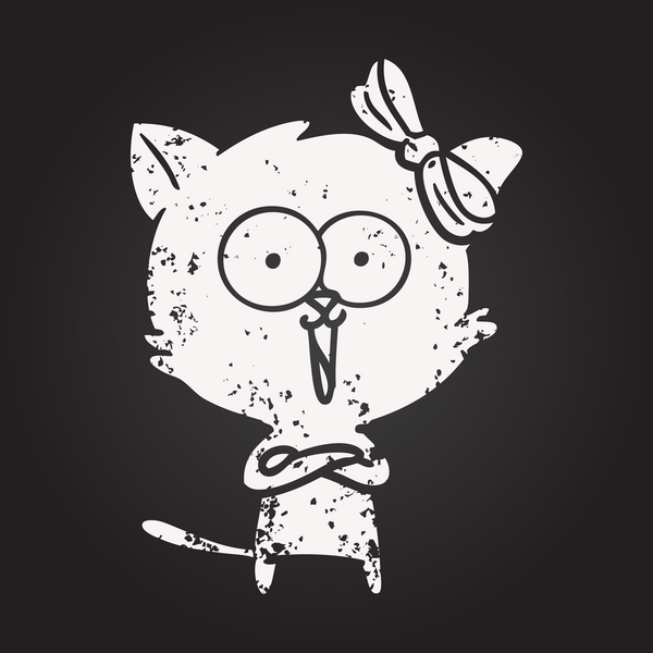 Bir insan tarafından çizilmiş kara tahta tebeşir çizgi film kedisi.