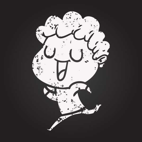 Bir insan tarafından çizilen kara tahta tebeşir gülen çizgi film adamı