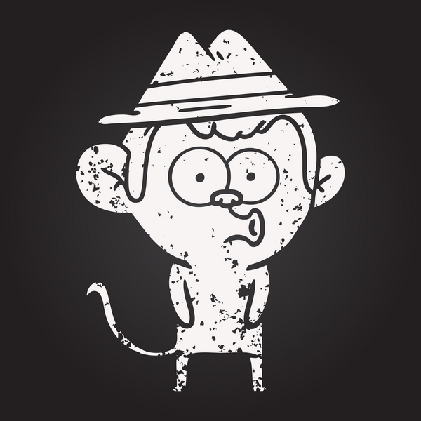 Tahta tebeşir karikatür korna çalan maymun bir insan tarafından çizilmiş.