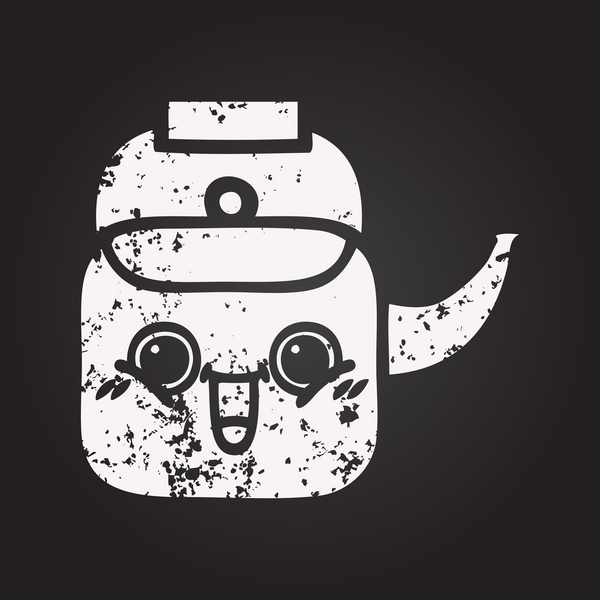 Tahta tebeşir bir insan tarafından çizilmiş bir çaydanlık karikatürü.