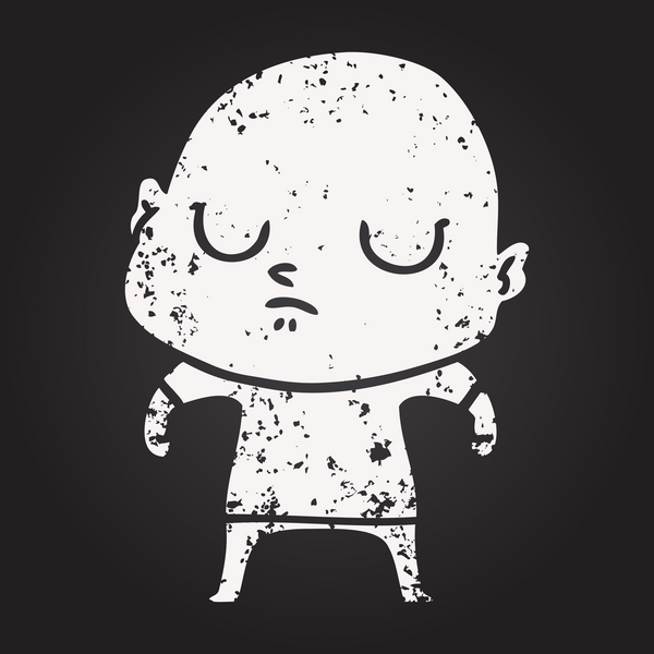 Bir insan tarafından çizilmiş karatahta tebeşirli kel adam.