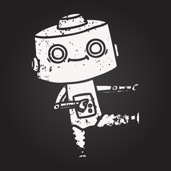 Bir insan tarafından çizilmiş kara tahta tebeşir çizgi film robotu.