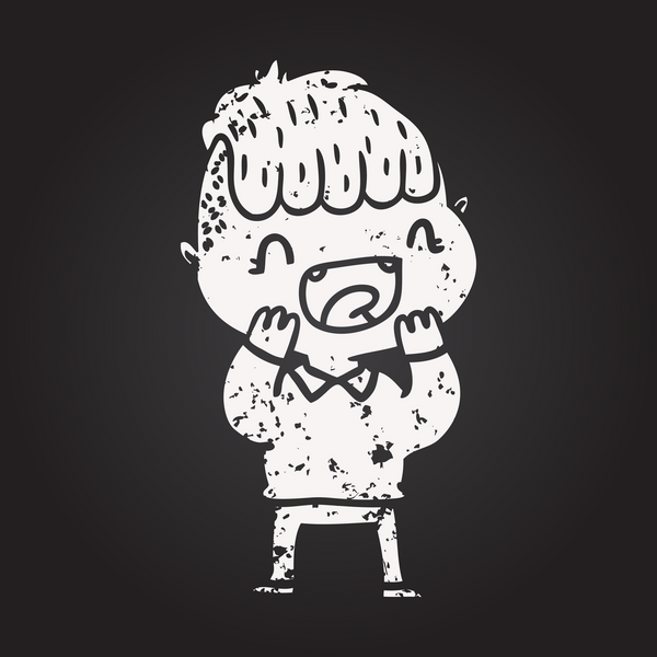 Tahta tebeşirle çizilmiş mutlu çocuk bir insan tarafından çizilmiş.