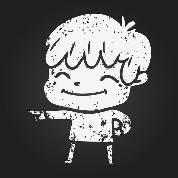 Bir insan tarafından çizilmiş kara tahta tebeşir çizgi filmi mutlu çocuk