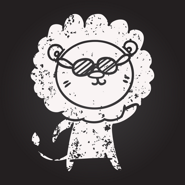 Bir insan tarafından çizilmiş kara tahta tebeşir karikatür aslanı