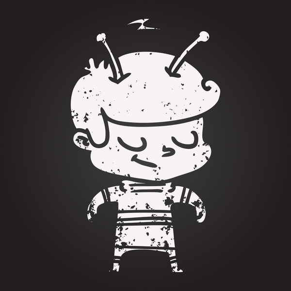 Bir insan tarafından çizilmiş kara tahta dostu çizgi film uzay adamı.