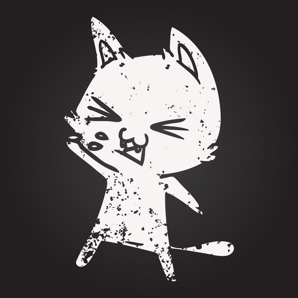 Tahta tebeşir çizgi film kedisi tıslayan bir insan tarafından çizilmiş.