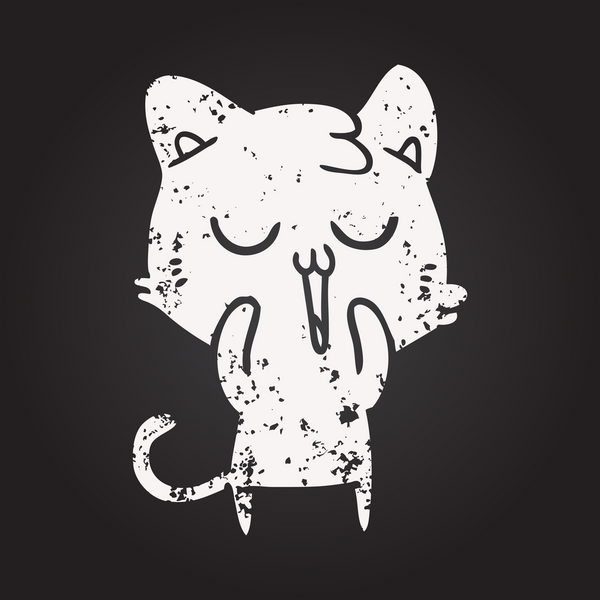 Bir insan tarafından çizilmiş kara tahta tebeşir şirin çizgi film kedisi.