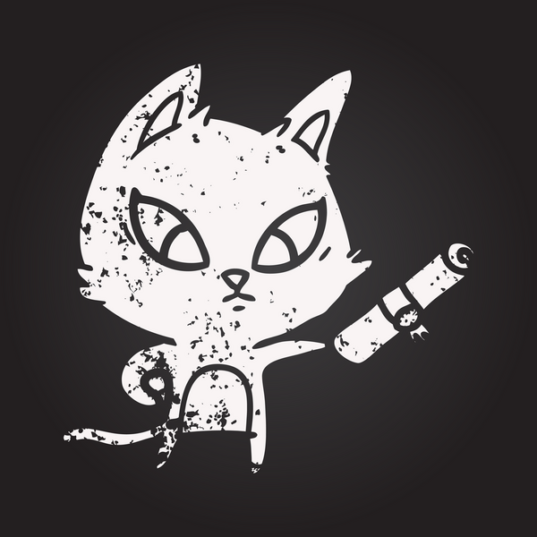 Karatahta tebeşiri bir insan tarafından çizilmiş çizgi film kedisi.