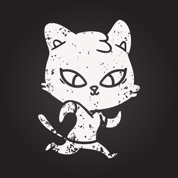 Bir insan tarafından çizilmiş kara tahta tebeşir şirin çizgi film kedisi.