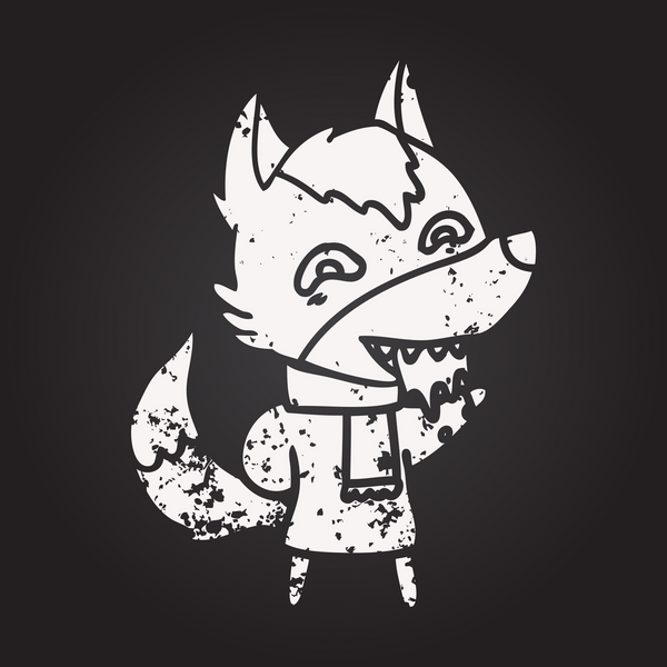 Karatahta tebeşir karikatürü. Bir insan tarafından çizilmiş kışın aç kurt resmi.