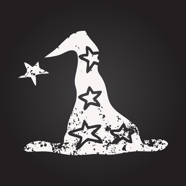 Bir insan tarafından çizilmiş kara tahta tebeşir çizgi film sihirbazı şapkası