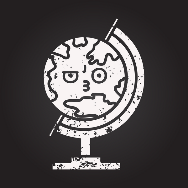 Tahta tebeşir, bir insan tarafından çizilmiş dünyanın karikatürünü çiziyor.