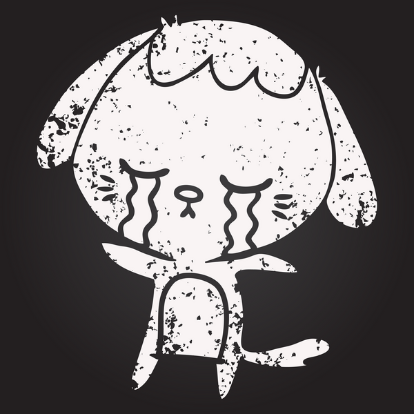 Bir insan tarafından çizilmiş karatahta karikatür ağlayan köpek.