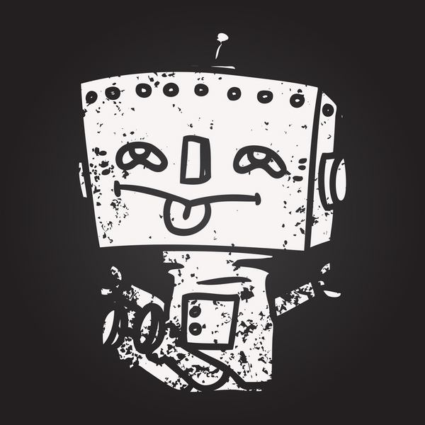 Bir insan tarafından çizilmiş kara tahta tebeşir çizgi film robotu.