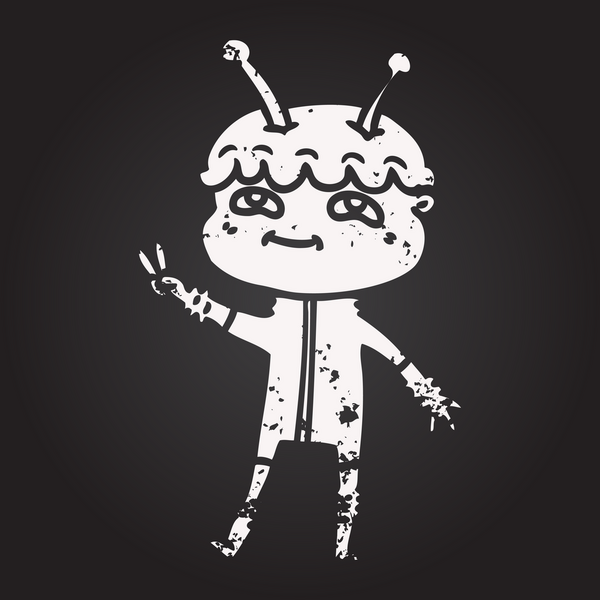 Bir insan tarafından çizilmiş kara tahta dostu çizgi film uzay adamı.